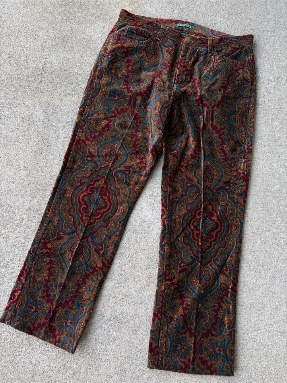 Vintage 90s Lauren Ralph Lauren velvet velour paisley print straight leg pants